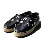 Chanel Espadrilles Flat Shoes CC Logo Leather 39 Black — view 2
