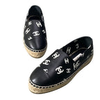 Chanel Espadrilles Flat Shoes CC Logo Leather 39 Black — view 5