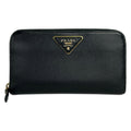 Prada Wallet Black Zip Around Leather