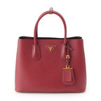Prada Saffiano Leather Triangle Logo Double 2-Way Handbag Bordeaux