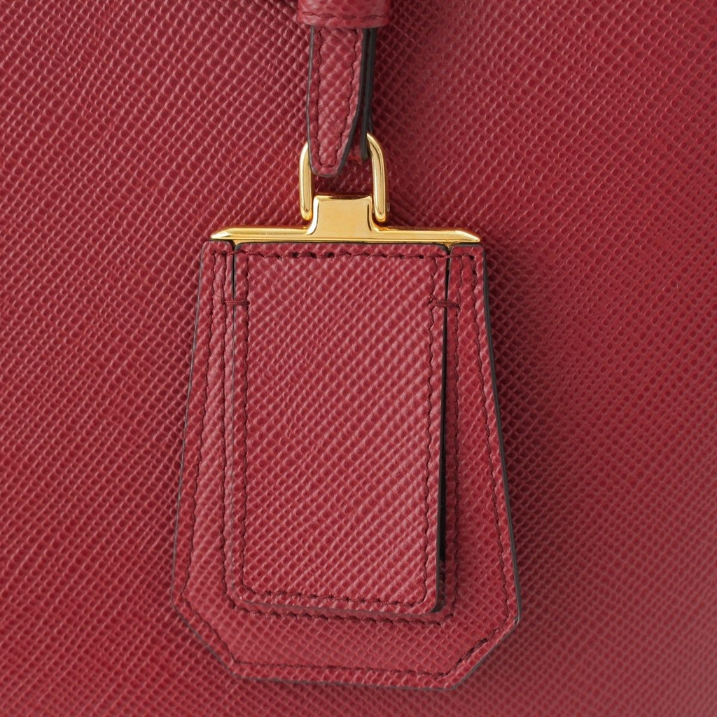 Prada Saffiano Leather Triangle Logo Double 2-Way Handbag Bordeaux — view 8