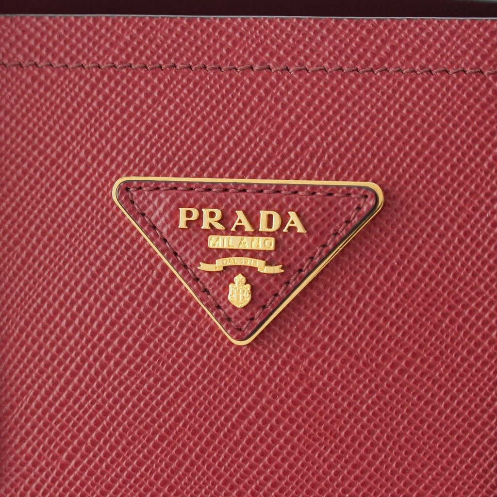 Prada Saffiano Leather Triangle Logo Double 2-Way Handbag Bordeaux — view 7