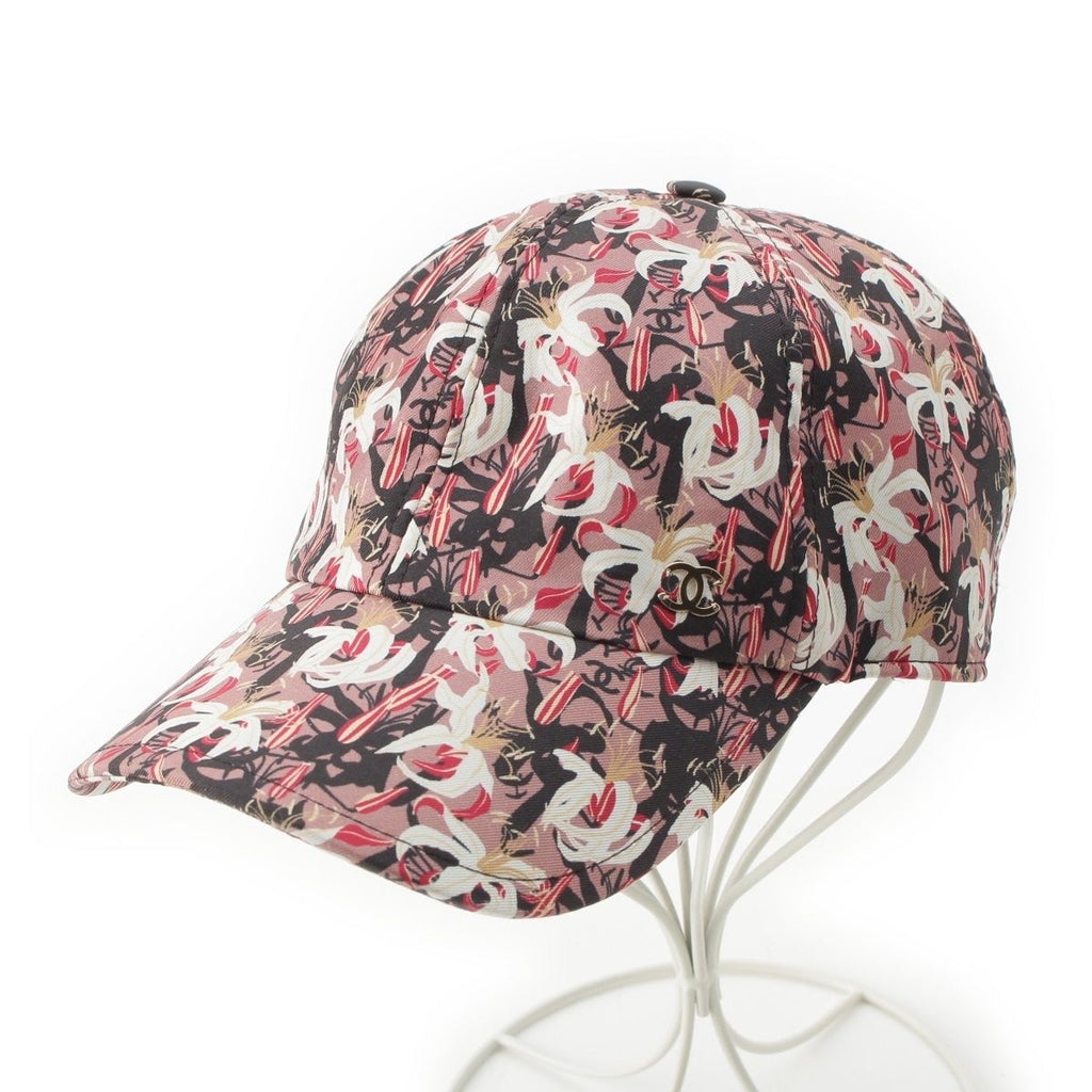 Chanel Silk CC Logo Flower Baseball Hat Cap Pink Beige Multicolor