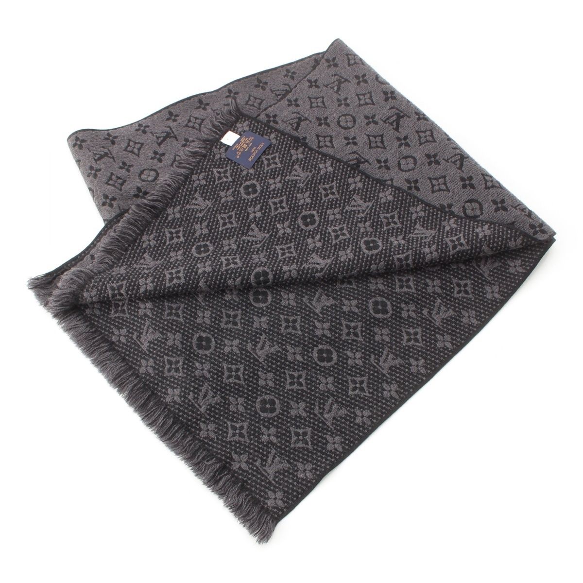 Louis Vuitton Monogram Wool Echarpe Classic Scarf Gray Black — view 2