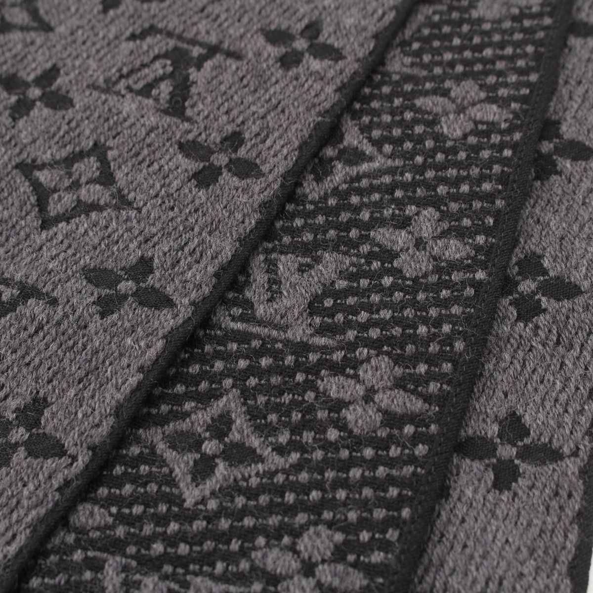 Louis Vuitton Monogram Wool Echarpe Classic Scarf Gray Black — view 5