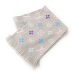 Louis Vuitton Echarpe Logo Mania Wool Silk Monogram Scarf Gray