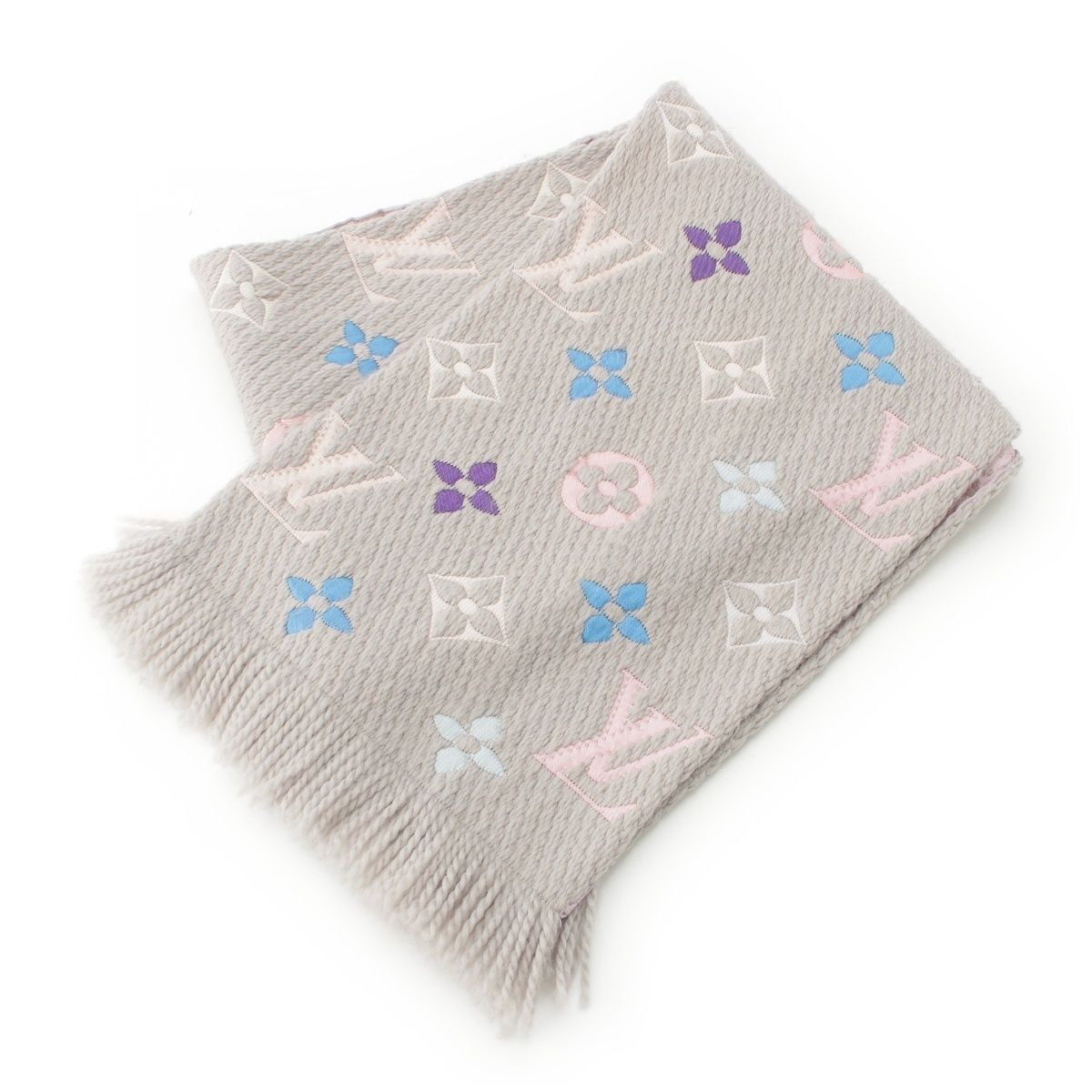 Louis Vuitton Echarpe Logo Mania Wool Silk Monogram Scarf Gray