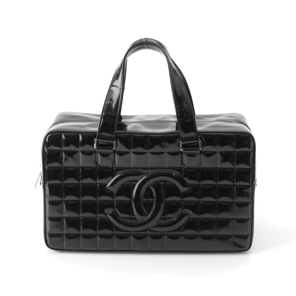 Chanel Choco Bar CC Logo Patent Handbag Black