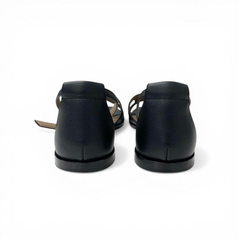 Hermes Santorini Sandals Shoes Leather Black Strap Flat — view 5