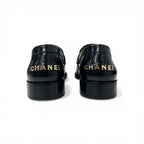 Chanel Loafers Leather Shoes Black Gold Logo Flat — view 5
