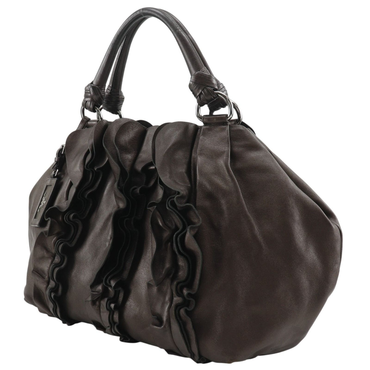 Prada Frill Leather Brown Tote — view 2