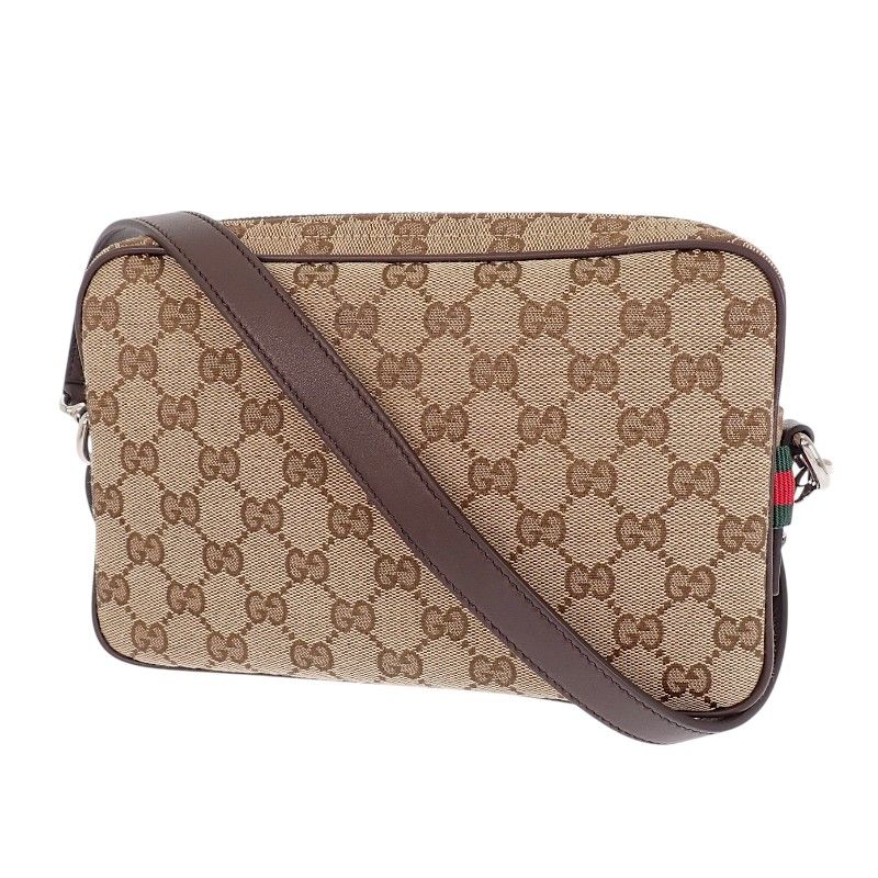 Gucci Small Cross Belt Bag Second GG Canvas Beige Dark Brown