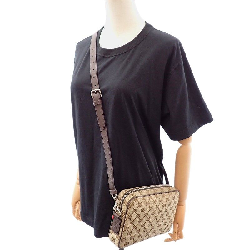 Gucci Small Cross Belt Bag Second GG Canvas Beige Dark Brown — view 4