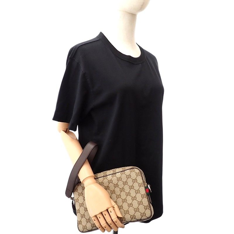 Gucci Small Cross Belt Bag Second GG Canvas Beige Dark Brown — view 5
