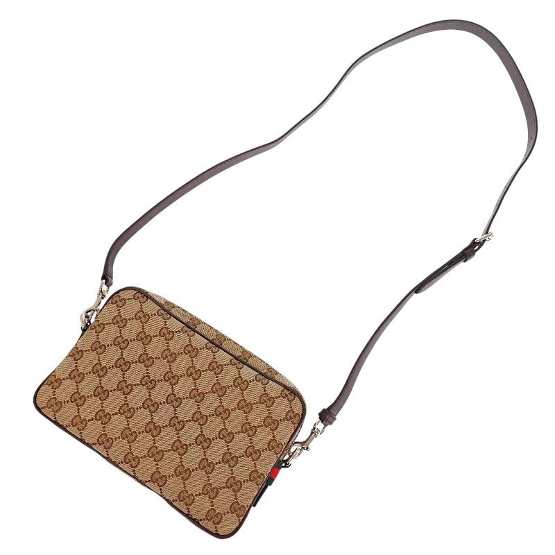 Gucci Small Cross Belt Bag Second GG Canvas Beige Dark Brown — view 2