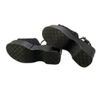 Chanel Wedge Sole Sandals Thick CC Logo Mesh 36c Black Leather — view 6