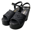 Chanel Wedge Sole Sandals Thick CC Logo Mesh 36c Black Leather