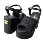 Chanel Wedge Sole Sandals Thick CC Logo Mesh 36c Black Leather — view 5