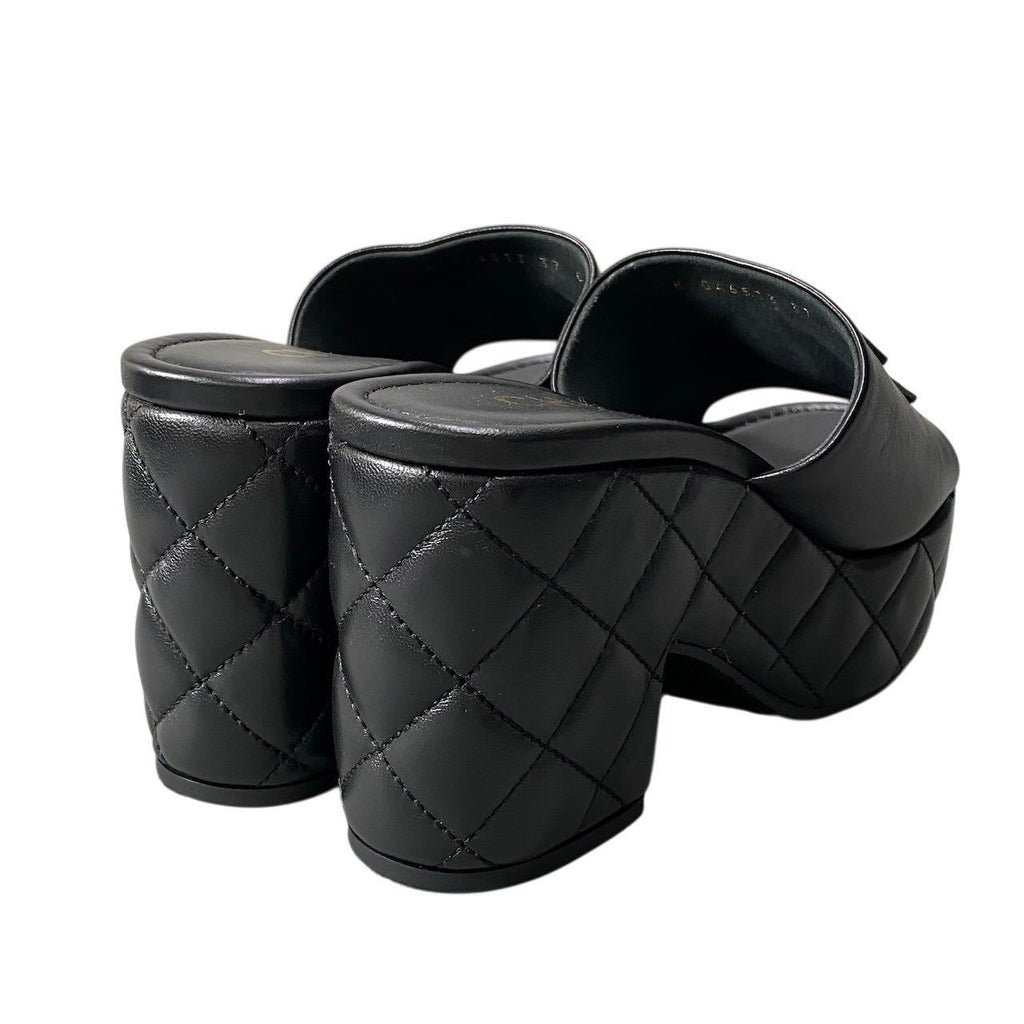 Chanel Medietta Platfo Sandals 37 Black Leather — view 4