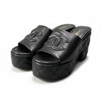 Chanel Medietta Platfo Sandals 37 Black Leather