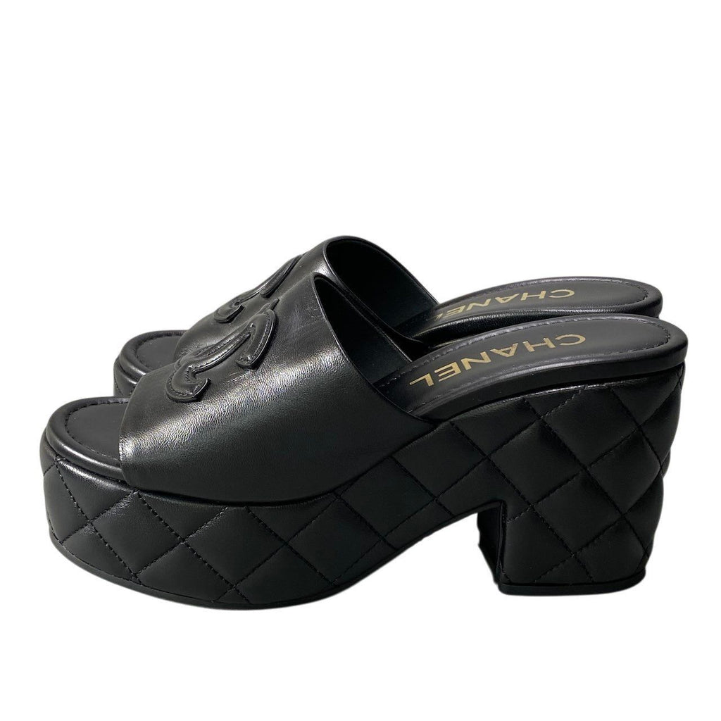 Chanel Medietta Platfo Sandals 37 Black Leather — view 3