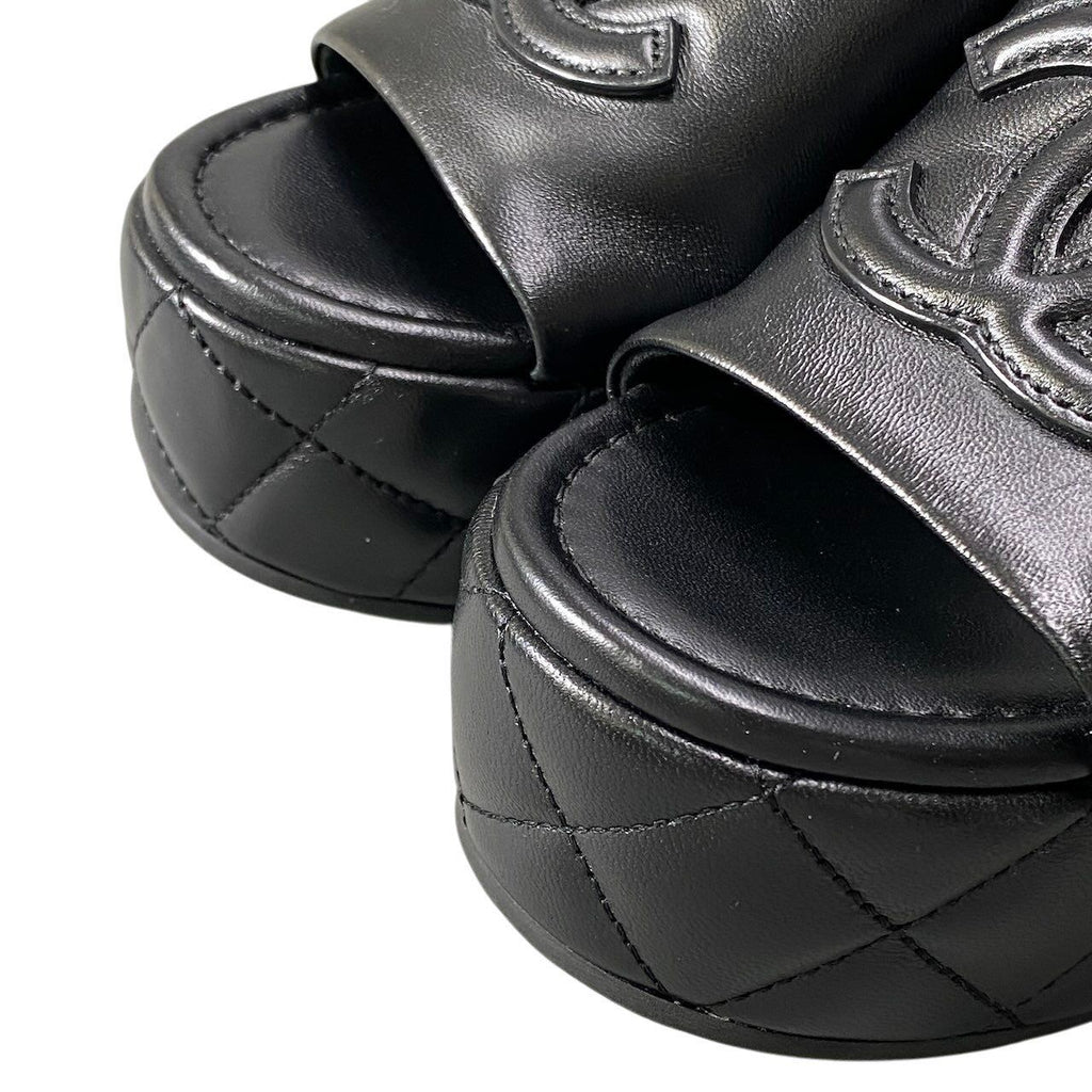 Chanel Medietta Platfo Sandals 37 Black Leather — view 7