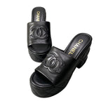 Chanel Medietta Platfo Sandals 37 Black Leather — view 5
