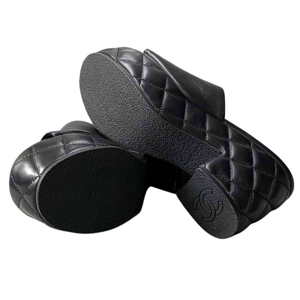 Chanel Medietta Platfo Sandals 37 Black Leather — view 6
