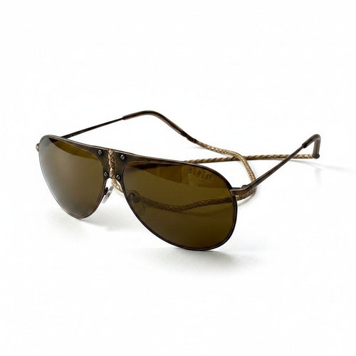 Bottega Veneta Benneta BV 61 Vintage Wash Aviator Sunglasses Gold Intrecciato