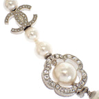 Chanel CC Logo Camellia Star Long Earrings Metal Faux Pearl Rhinestone Silver — view 7