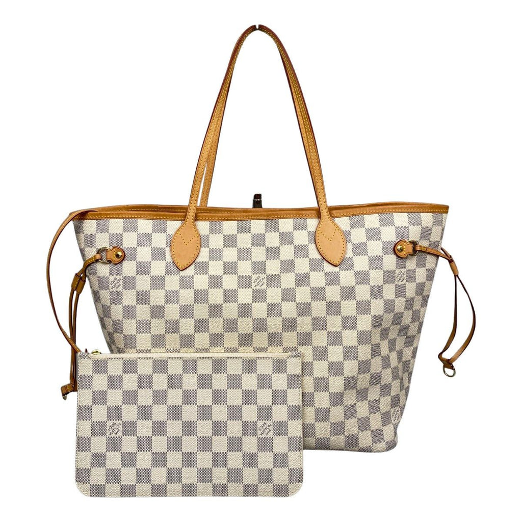 Louis Vuitton Damier Shoulder Tote with Azur Neverfull MM Pouch Rose Beige
