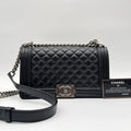 Chanel Shoulder Bag Quilted Black Leather CC Logo Silver