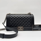 Chanel Shoulder Bag Quilted Black Leather CC Logo Silver