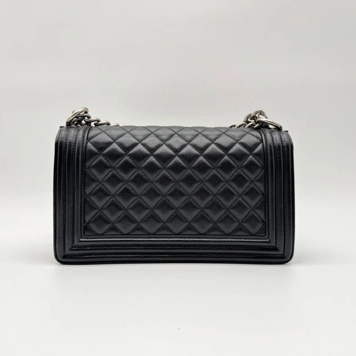 Chanel Shoulder Bag Quilted Black Leather CC Logo Silver — view 2