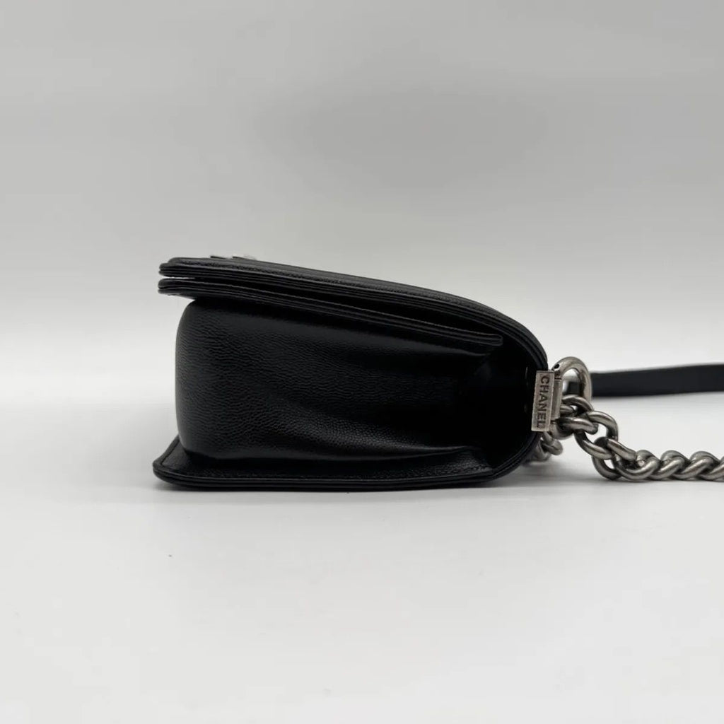 Chanel Shoulder Bag Quilted Black Leather CC Logo Silver — view 3