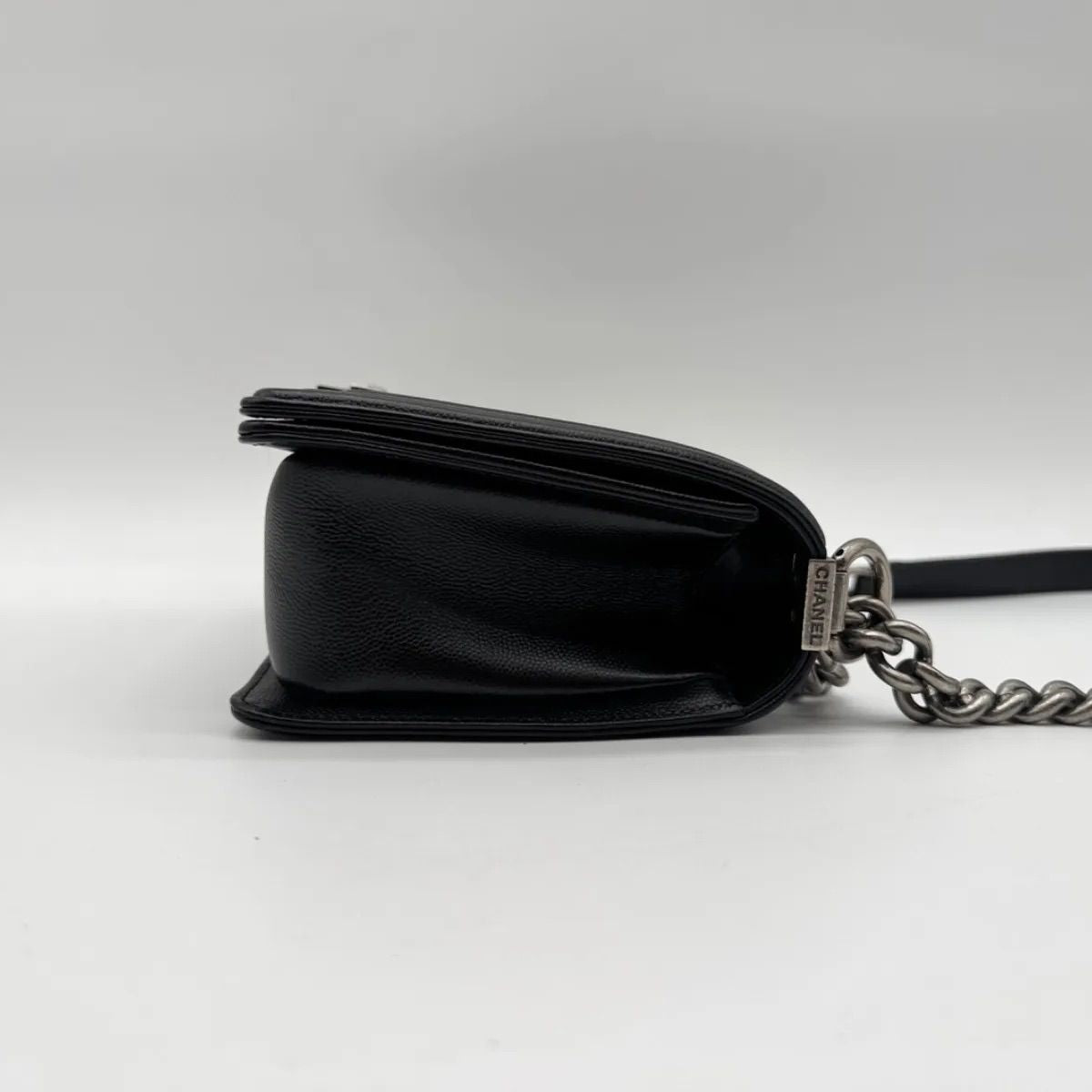 Chanel Shoulder Bag Quilted Black Leather CC Logo Silver — view 3