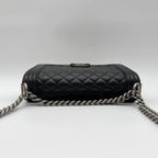 Chanel Shoulder Bag Quilted Black Leather CC Logo Silver — view 5