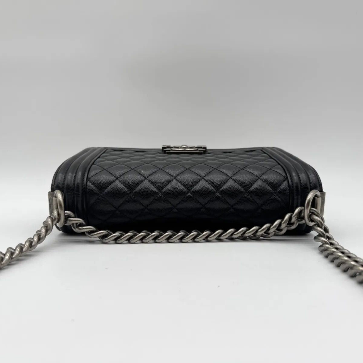 Chanel Shoulder Bag Quilted Black Leather CC Logo Silver — view 5