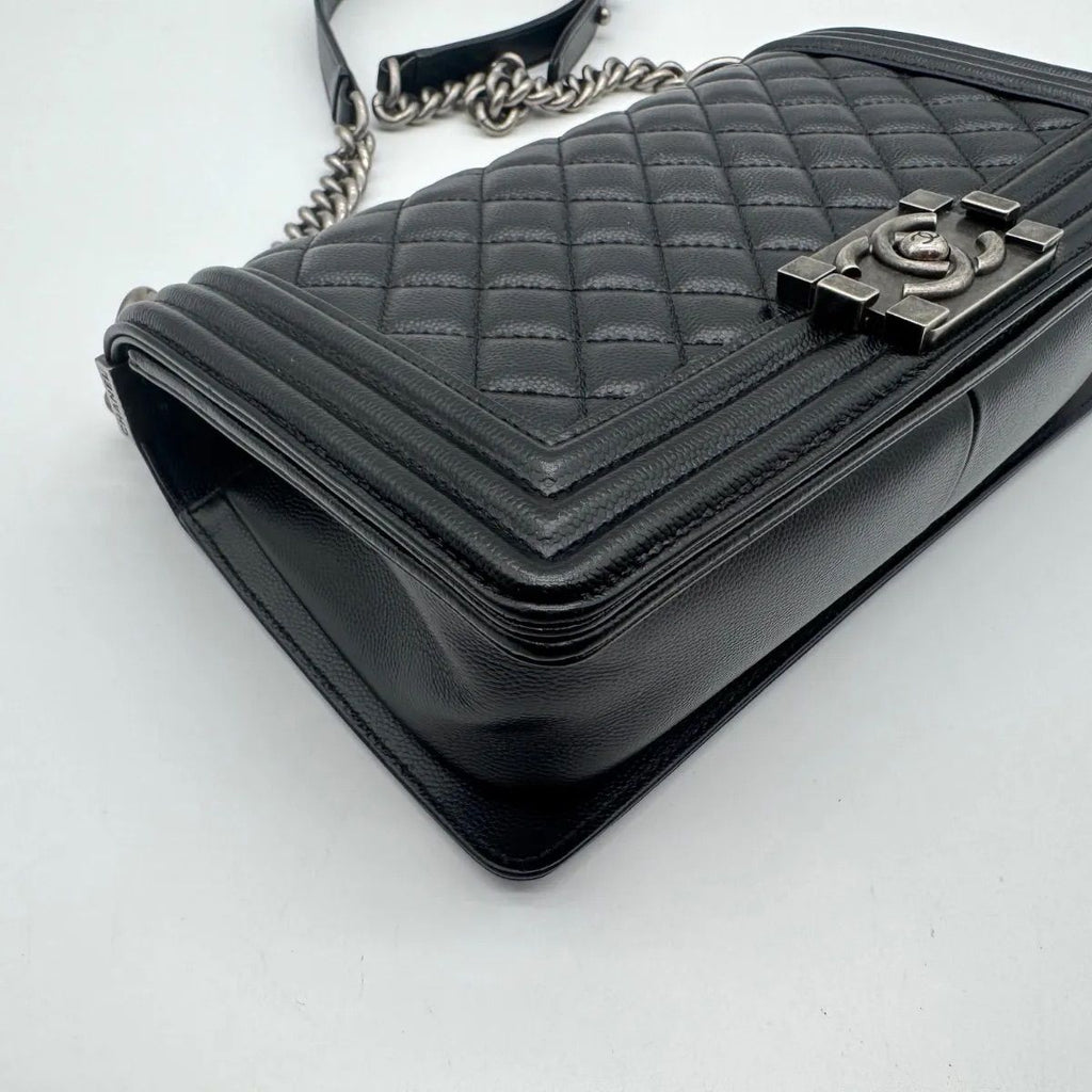 Chanel Shoulder Bag Quilted Black Leather CC Logo Silver — view 7