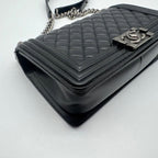 Chanel Shoulder Bag Quilted Black Leather CC Logo Silver — view 7