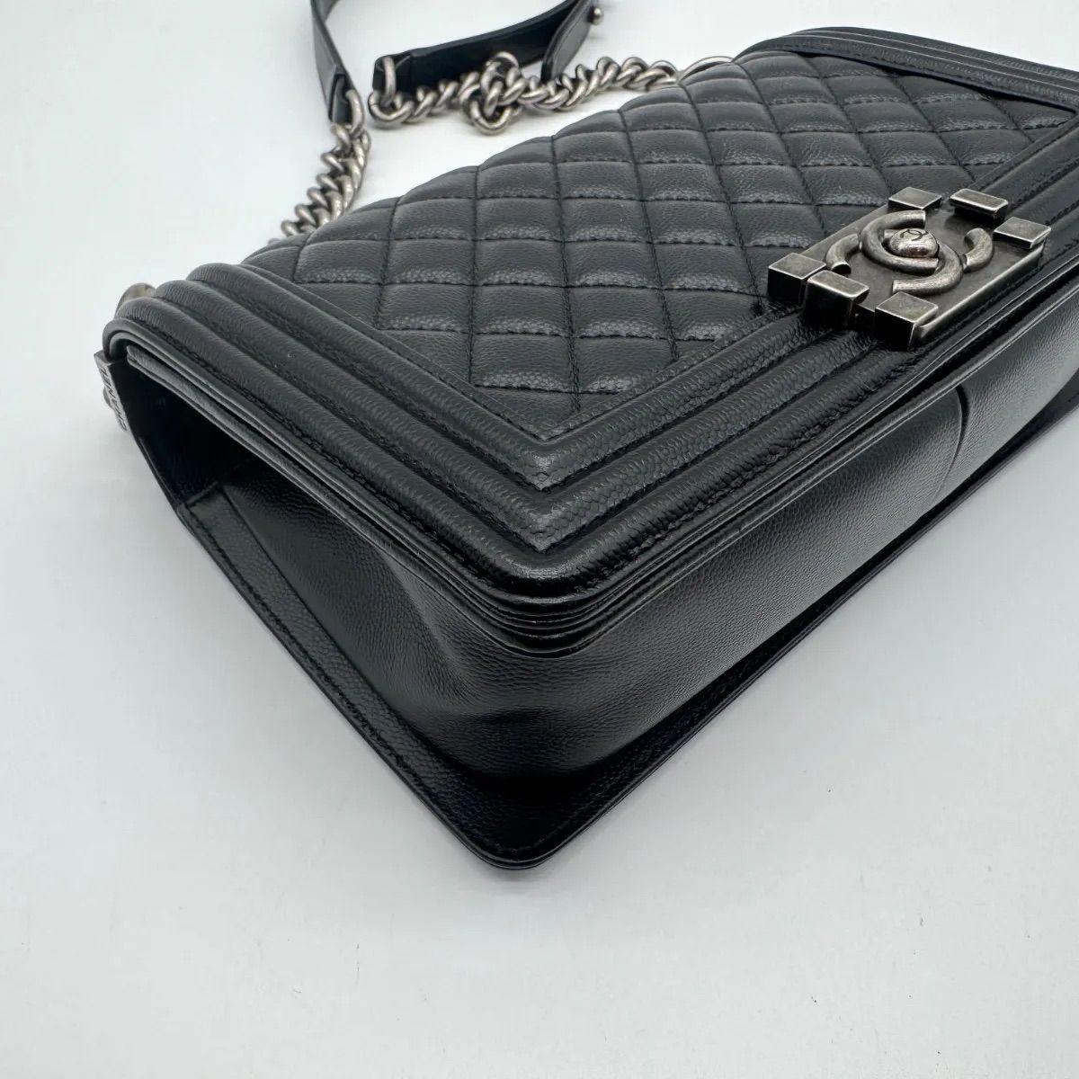 Chanel Shoulder Bag Quilted Black Leather CC Logo Silver — view 7