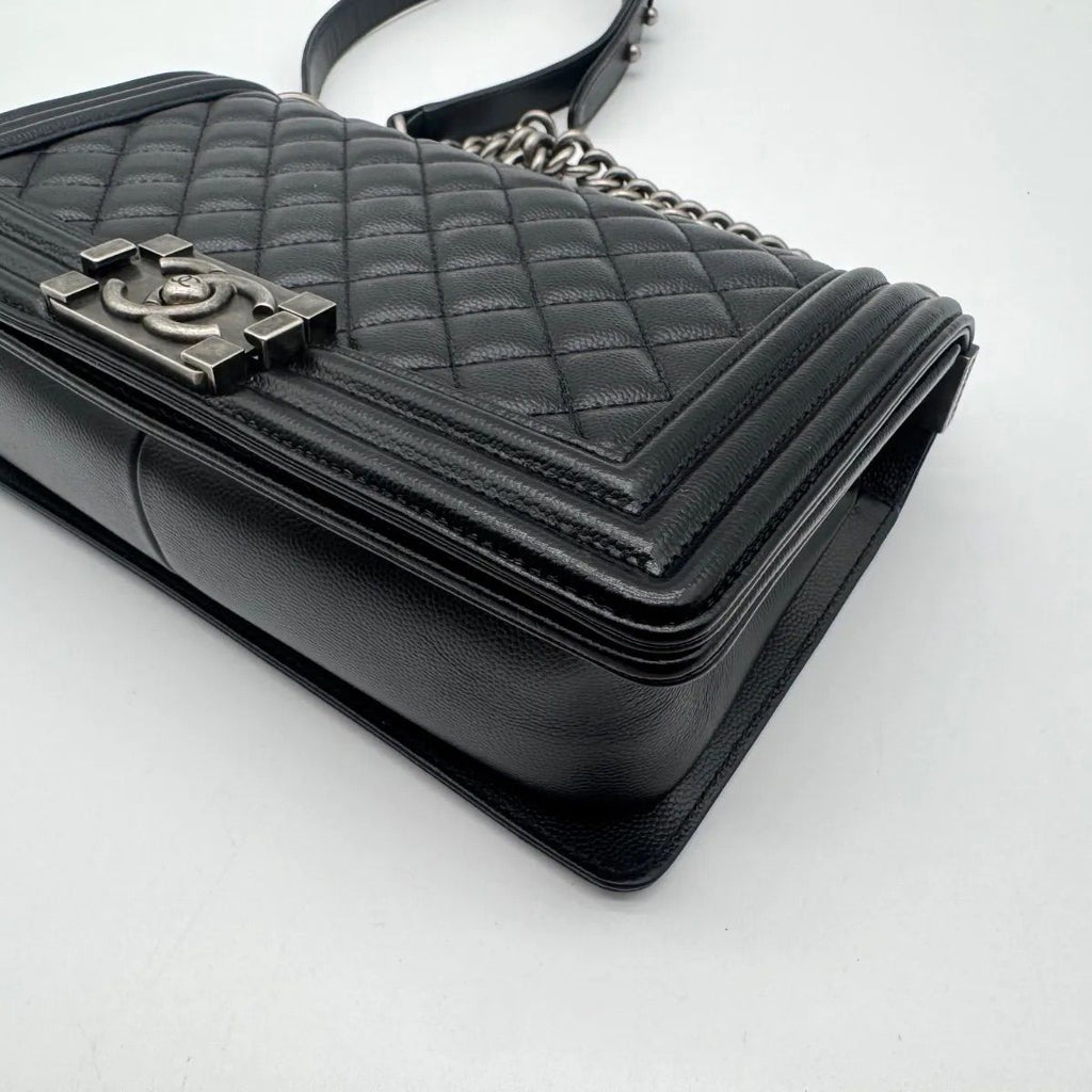Chanel Shoulder Bag Quilted Black Leather CC Logo Silver — view 8