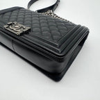Chanel Shoulder Bag Quilted Black Leather CC Logo Silver — view 8
