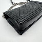 Chanel Shoulder Bag Quilted Black Leather CC Logo Silver — view 9