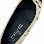 Chanel Flat Shoes Lambskin White Black Ballerina CC Logo Camellia Ribbon Ballet — view 7