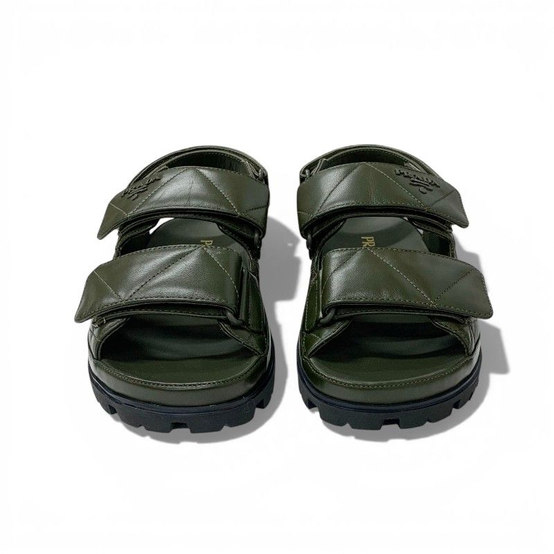 Prada Sandals Shoes Leather Khaki Logo Padded Nappa Velcro — view 3