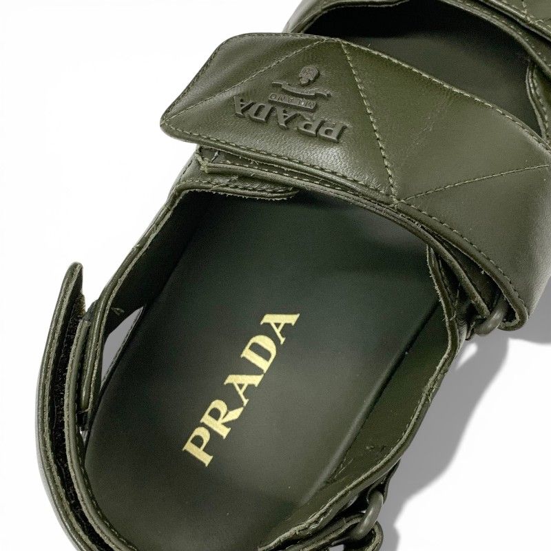 Prada Sandals Shoes Leather Khaki Logo Padded Nappa Velcro — view 7