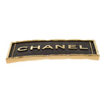 Chanel Logo Plate Brooch Metal Leather Gold Black Square — view 7