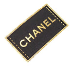 Chanel Logo Plate Brooch Metal Leather Gold Black Square — view 4