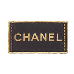Chanel Logo Plate Brooch Metal Leather Gold Black Square — view 2